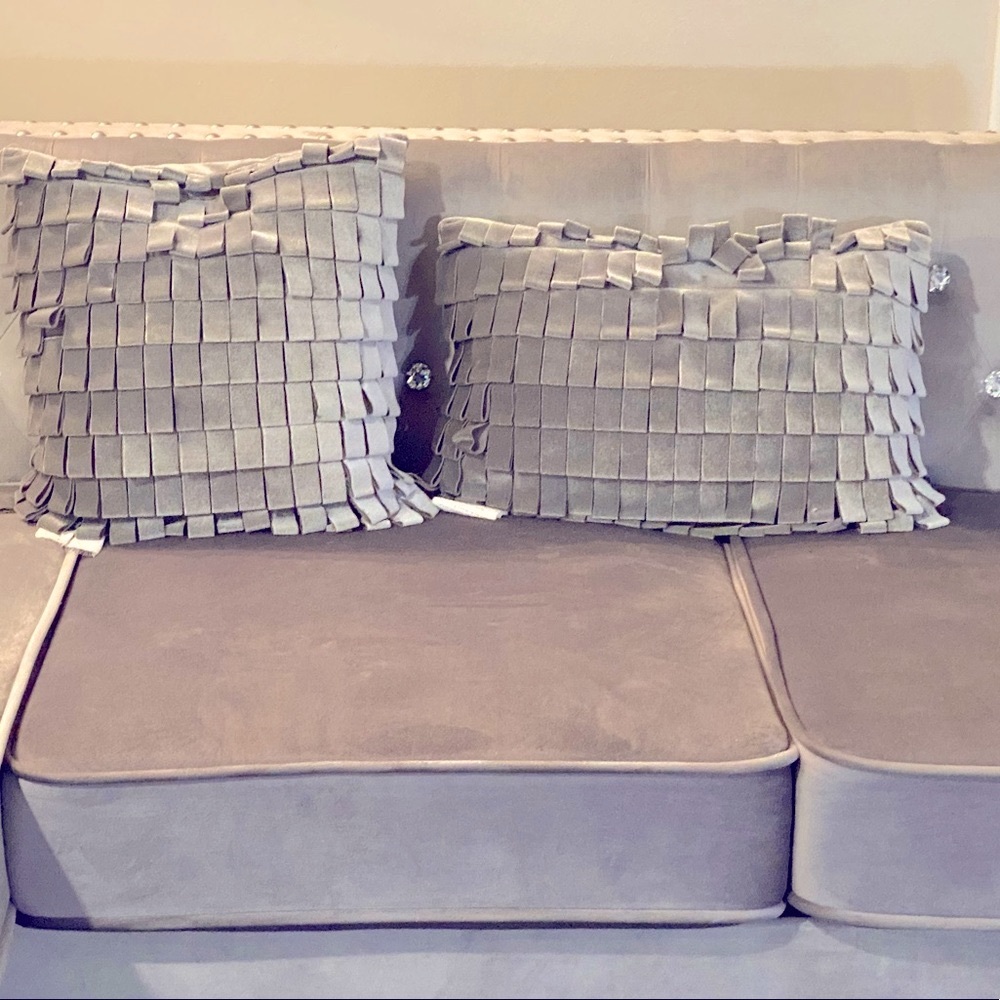 Grey fringes pillow set of two
